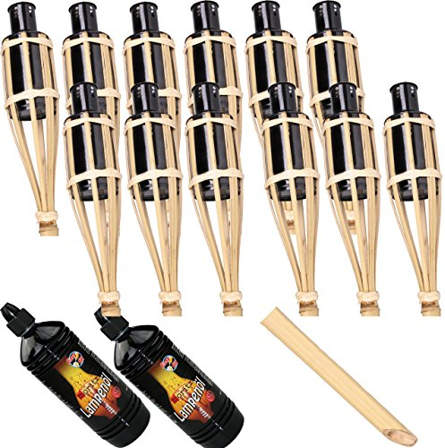 90cm Moritz Gartenfackel Garten Bambusfackel Gartenfackeln Öllampen Bambus Deko Fackel incl. 2 Liter Lampenöl (12 Fackeln und 2 X Lampenöl)