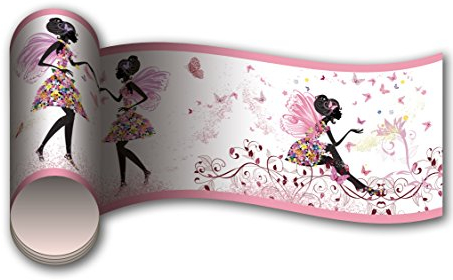wandmotiv24 Bordüre Schmetterlingselfe 260cm Breite - Selbstklebend Borte Tapetenbordüre Bordüren Borde Wandborde Fantasy Mädchen pink M0015