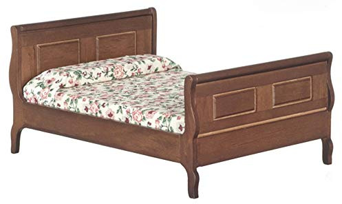 Melody Jane Puppenhaus Eiche Dunkel Doppelbett Schlitten Bett Miniatur 1:12 Schlafzimmer Möbel