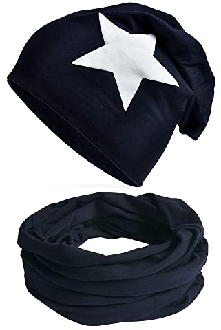 Miobo Beanie Mütze und Schlauchschal Set für Damen, Kinder und Baby, in vielen Farben, aus Baumwolle, Unisex Slouch