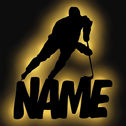 Schlummerlicht24 Led Wand Sport Lampe Eis Hockey mit Name, Geschenk für Eishockey Sportler Wohnzimmer Schlafzimmer Deko