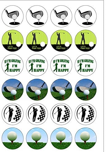 24 PRE CUT Golf Sport Themed Edible Wafer Paper Round Cake Toppers Decorations