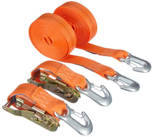 Braun Spanngurt 2000 daN, zweiteilig, für Profis und Privattransport, nach DIN EN 12195-2, Farbe orange, 6 m Länge, 35 mm Bandbreite, mit Ratsche und Karabinerhaken, 2er Set