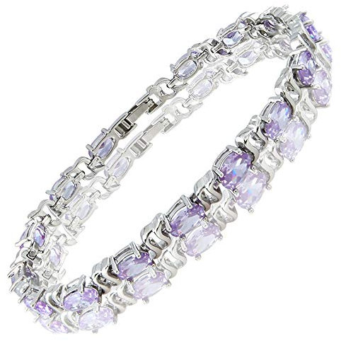 RIVA Tennis Armband [18cm/7inch] mit Ovalschliff Edelstein Zirkonia CZ [Tanzanite] in 18K Weißgold Vergoldet, Einfache Moderne Eleganz