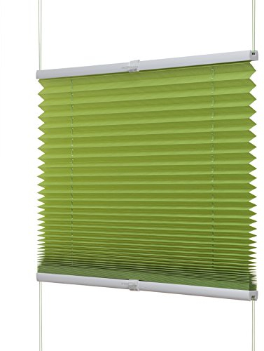 Ventanara® Plissee ohne Bohren Grün Klemmfix Plisseerollo Faltrollo verspannt inklusive Premium Klemmträger 80 x 130 cm