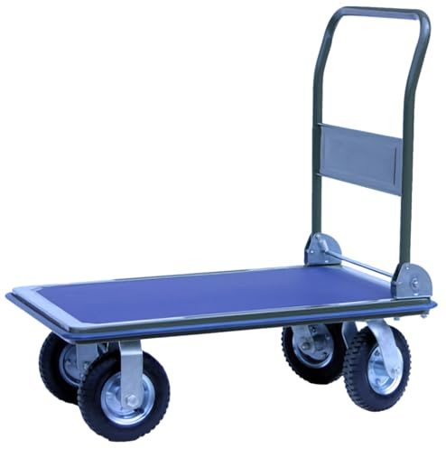 Heavy Duty Platform Truck, 350kg Capacity | Steel Flatbed Trolley with Long Deck, Pneumatic Wheels, Steel Frame and Folding Handle