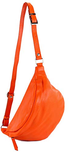 modamoda de - T77 - ital. Hüfttasche Bauchtasche Brusttasche Medium aus weichem Leder, Farbe:Orange