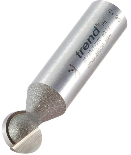 Trend Ball Groover Router Cutter, 1/2 Inch Shank, 12.7mm Cut Diameter | For Precision Ball Grooves In Wood, With 12.7mm Cut Diameter, 6.35mm Radius And 58mm Cut Length, 35/20X1/2TC