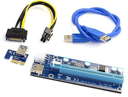 Cablecc PCI-E 1x to 16x Mining Machine Enhanced Extender Riser Adapter with USB 3.0 & SATA Power Cable