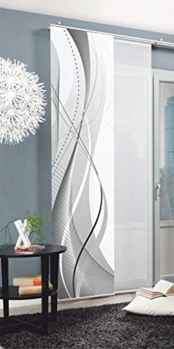 Home Fashion 88150 Flächenvorhänge 3er-Set 'WuXi', in Beere, grau und Petrol, Flächenvorhang Carlisle + Uni-Flächenvorhang ROM, Farbe:grau