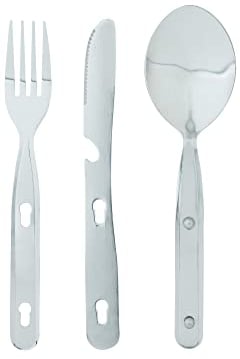 Ferrino Posate, Set Cucchiaio, Forchetta e Coltello Multiuso da Campeggio Grigio