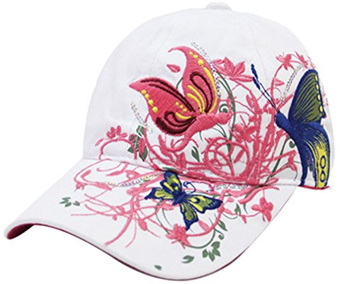 Belsen Mädchen Schmetterlings-Stickerei- Vintage Baseball Cap Snapback Trucker Hat (Weiß)