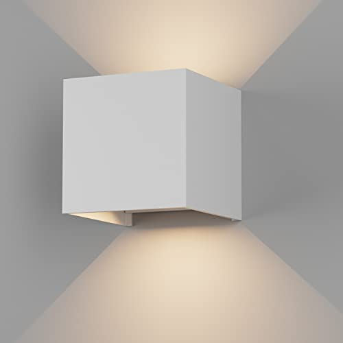 K-Bright LED Wandleuchte Innen 7W Wandlampe Außen Auf und ab Einstellbarer Lichtstrahl 3000K Warmweiß Außenwandleuchte IP65 Wasserdichte Wandleuchten (Hellgrau)
