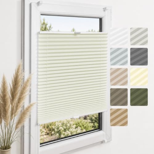 Home-Vision Premium Plissee ohne Bohren Klemmfix Creme B65 x H120cm | Faltrollo Easyfix Klemmträger Verdunklung Blickdicht Sonnenschutz Jalousie für Fenster & Tür