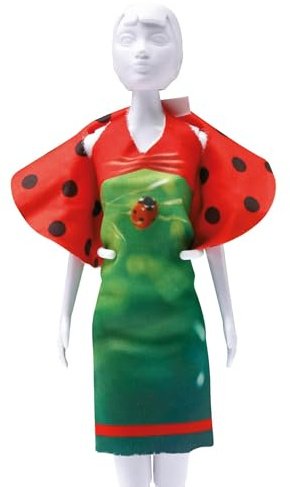 DRESS YOUR DOLL Mini Schneiderpuppe Nähset Anfänger Mit Stoff MARIENKÄFER Modepuppen Kleidung Nähen Lernen für Kinder Kreatives Hobby für Zuhause ca. 30 x 39 cm Modedesign Puppe Fashion Design Kit