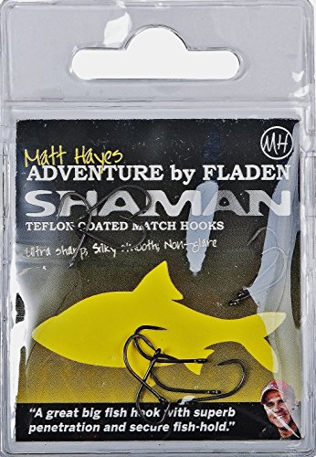 FLADEN Matt Hayes SHAMAN Quality Teflon Coated Barbless MATCH Eyed Fishing Hooks (size 10, 12, 14, 16, 18 & 20) - Ultra Sharp, Silky Smooth & Non Glare (10 hooks - size 18) [14MH-0218]