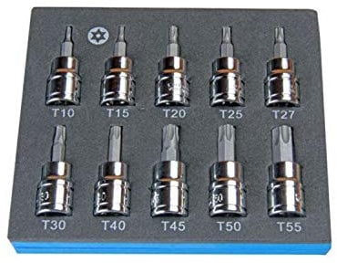 US Pro Coffret à douilles Torx inaltérable 10 pièces 48 mm de long T10-T55