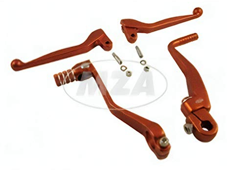 Styling - Set Orange - bestehend aus Brems- / Kupplungshebel und Kickstart- / Fußschalthebel + Schrauben