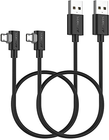 SUNGUY Câble Micro USB 90 Angle, 2 pièces 0.5m 3A USB vers Micro USB Câble de charge USB 2.0 Transfert de données Compatible avec Galaxy S7 Edge S6 S5, Moto E6 5 4, Xperia Z5, Kindle Fire, LG