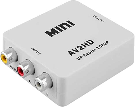 OcioDual Adaptador Unidireccional de AV a HDTV, Blanco, Soporta Audio Estéreo y Video 1080p PAL/NTSC, para PC,TV, Conversor con Cable de Alimentación, AV2HDTV, CVBS 3 RCA