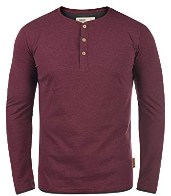 Indicode IDGifford Herren Longsleeve Langarmshirt Shirt mit Grandad-Ausschnitt Baumwollmischung Regular fit, Größe:L, Farbe:Wine (227)