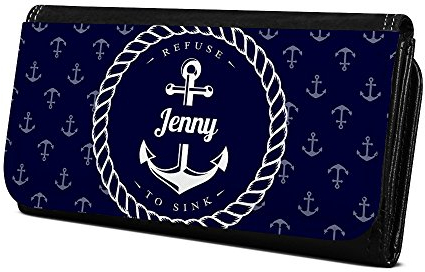 Geldbörse mit Namen Jenny - Design Anker - Brieftasche, Geldbeutel, Portemonnaie, personalisiert für Damen und Herren