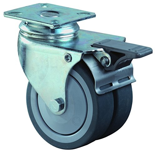 BS ROLLEN Doppellenkrolle mit Anschraubplatte-Kugellager, Gummirad, Durchmesser 50 mm mit Feststellung, B120.A85.050
