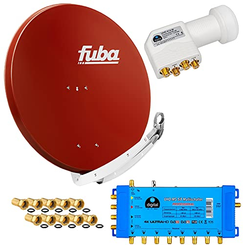 FUBA 8 Teilnehmer Digital SAT Anlage DAA850R + Profi LNB 0,1dB Full HDTV 4K + PMSE Multischalter 5/8 + 24 Vergoldete F-Stecker Gratis dazu