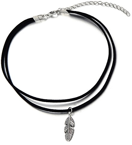 COOLSTEELANDBEYOND Feder Choker Halsketten Schwarz Halskette für Damen mit Anhänger Damen Mädchen