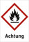Gefahrstoffetiketten Flamme (GHS 02) mit Zusatztext darunter: Achtung 14,8 x 10,5cm Folie Für entzündbare Gase, Aerosole, Flüssigkeiten oder Feststoffe.