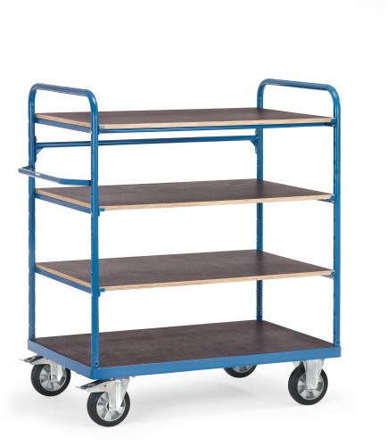 Fetra Transportgeräte mtpkd8202 F 1201 Wagen mit Ablage Regal, 4 Einlegeböden, 283 mm, 688 mm 1088 mm, 1375 mm, 1200 kg Belastung, 82 kg Gewicht Rollen, 200 mm Durchmesser, 1000 mm x 700 mm Plattform