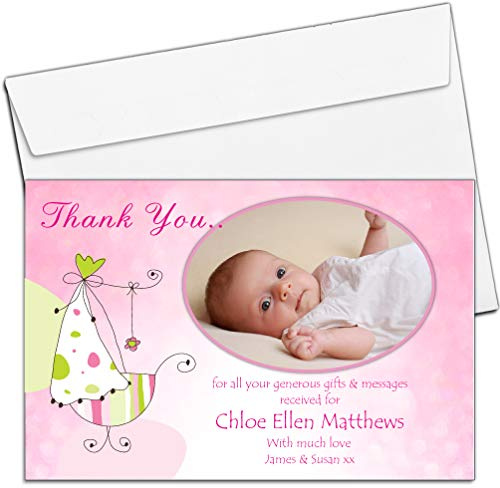 10 Personalised Baby Girl Birth Announcement Thank You Photo Cards N162
