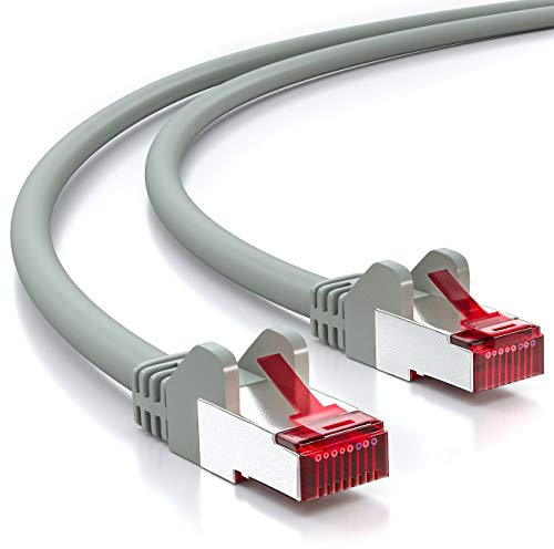 deleyCON 50m CAT6 Cable de Red - S/FTP PIMF Blindaje CAT-6 RJ45 Ethernet Cable de Conexión - LAN DSL Módem Los Paneles de Parcheo - Gris