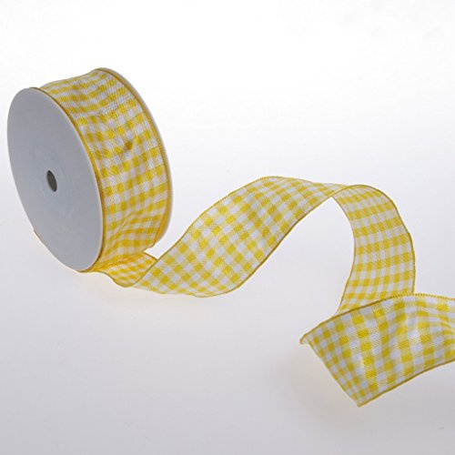 Deko und Band Karoband mit Drahtkante - gelb - 40 mm auf 25 m Rolle - 64098 40 16