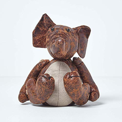 HOMESCAPES Origineller Türstopper Stoff Fensterstopper Elefant Kunstleder braun