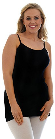 Purple Hanger Womens New Plain Sleeveless Ladies Stretch Round Scoop Neckline Long Strappy T-Shirt Camisole Vest Tank Top Black Size 18-20 (XXL)