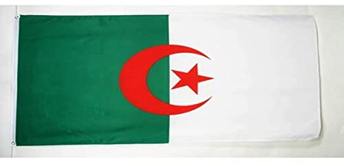 AZ FLAG - Drapeau Algérie - 250x150 cm - Grand Drapeau Algérien 100% Polyester Avec Oeillets Métalliques Intégrés - Pavillon 300 g