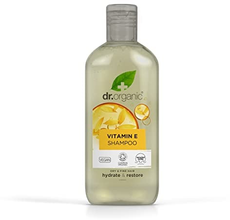 Dr Organic Vitamin E Shampoo, Hydrating, Dry & Fine Hair, Natural, Vegan, Cruelty-Free, Paraben & SLS-Free, Recyclable & Recycled Ocean Bound Plastic, Certified Organic, 265ml, Packaging may vary