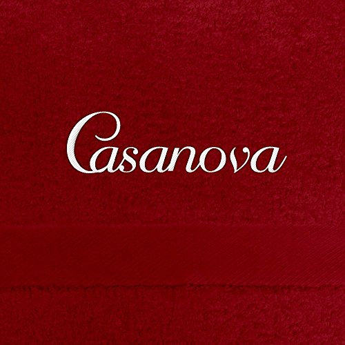Badehandtuch mit Namen Casanova bestickt, 70x140 cm, rot, extra flauschige 550 g/qm Baumwolle (100%), Handtuch mit Namen besticken, Badetuch mit Bestickung