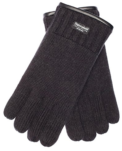 EEM Herren Strickhandschuhe, weiche Wolle, Thinsulate Thermofutter, Saum mit Paspelierung, schwarz L/XL