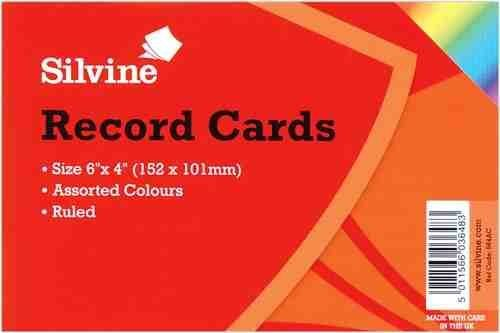 Silvine, Karteikarten, liniert, 152 x 101 mm, 100 Stück, farblich sortiert Originalverpackung