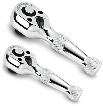 Powerbuilt Set di 2 cricchetti da 1/4 e 3/8, a sgancio rapido, reversibile, 72 denti, spazi ristretti, mini chiave a cricchetto piccola – 640927