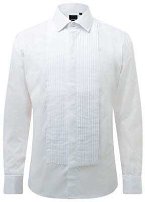 Dobell Mens White Tuxedo Dress Shirt Regular Fit Standard Collar Double Cuff Pleated Fly Front-15.5