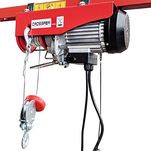 CROSSFER PA250A Elektrischer Seilhebezug 230Volt für 125kg/250kg Last Seilwinde mit Umlenkrolle als Flaschenzug Seilzug 12 Meter Hubhöhe Hebezug Lastkran