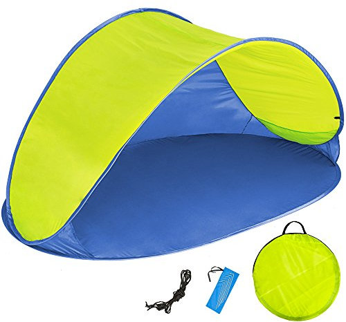 tectake® Tente de Plage Pop Up Anti UV - Montage Rapide et Sac de Transport - Abri de Plage Auvent Parasol Tente Pliante Paravent Pare Soleil Pic Nique Jardin - 220 x 120 x 100 cm - Bleu Jaune