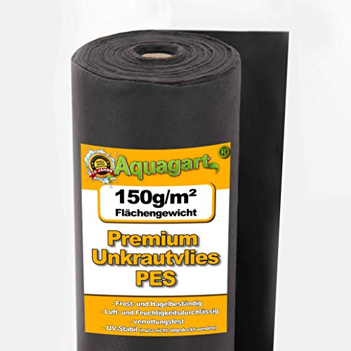 Aquagart Unkrautvlies schwarz PES - 150g I Unkrautschutzfolie für Garten & Hochbeet I Gartenvlies & Unkrautsperre I Wasserdurchlässige Unkrautfolie & Robustes Schutzvlies 75m lang - 1,5m breit