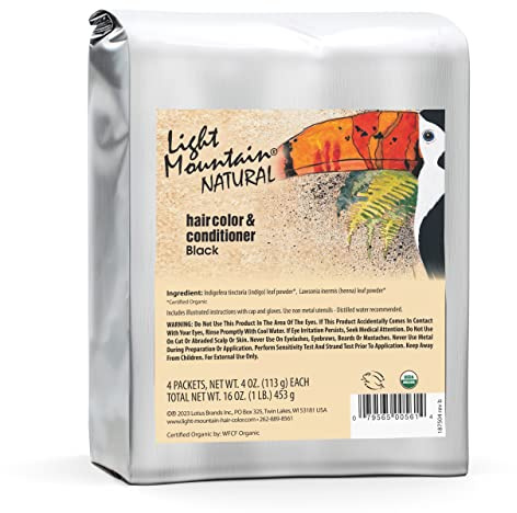 Light Mountain Henna Hair Color & Conditioner - Black Hair Dye for Men/Women, Organic Henna Leaf Powder and Botanicals, Chemical-Free, Semi-Permanent Hair Color, 16 Oz