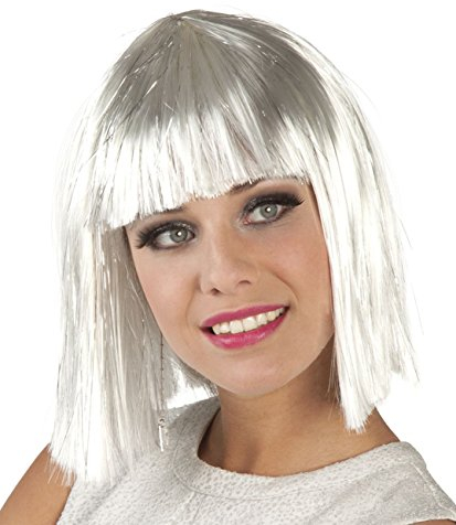 Boland 86165 - Erwachsenen-Perücke Gigi Glamour, mit Lametta, Weiß-Silber, Bob-Frisur, Kunsthaare, Kopfbedeckung, Karneval, Mottoparty