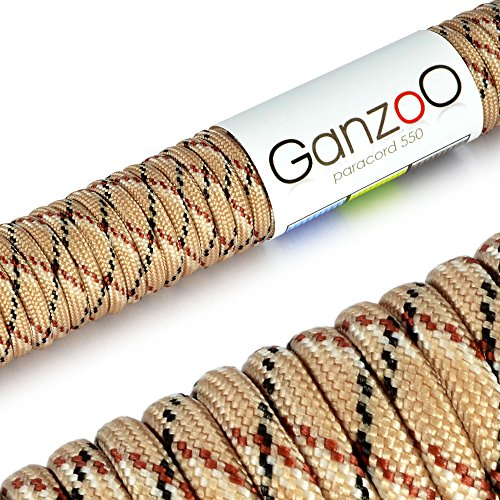 Ganzoo Paracord 550 Seil Camouflage Desert 4mm Schnur Typ 3, Nylon & Polyester, ideal für Basteln von Hundeleine Halsband Armband/Camping Survival und Outdoor 30 Meter Allzweckseil 7 Innenstränge