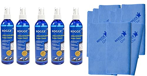 ROGGE DUO-Clean Original, 5er Set, 5x 250ml Bildschirmreiniger + 10x ROGGE&Vileda Prof. Microfasertücher (5) Bestens geeignet zur Reinigung aller glatten und hochsensiblen Oberflächen und Displays